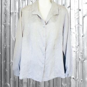 Laura Scott Shiny Silver Gray Button Up Blouse 20W
